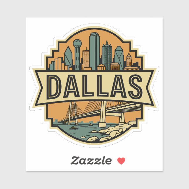 Pegatina Dallas Skyline Texas Travel Retro Badge  (Hoja)