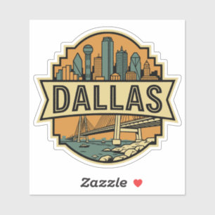 Pegatina Dallas Skyline Texas Viaje Insignia Retro