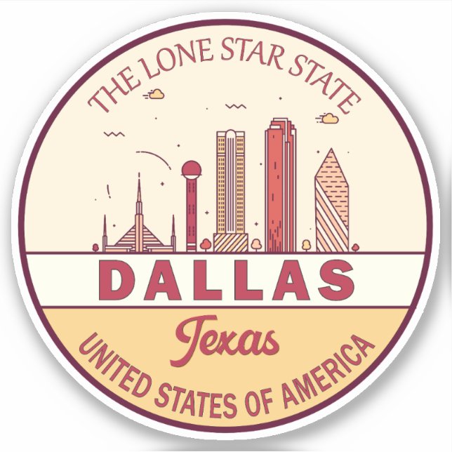 Pegatina Dallas Texas City Skyline Emblem (Anverso)