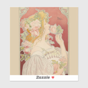 Pegatina Dama Art Nouveau Belle Époque Rosas Livemont