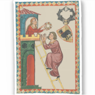 Pegatina Dama dando regalo a pretendiente, siglo XIV