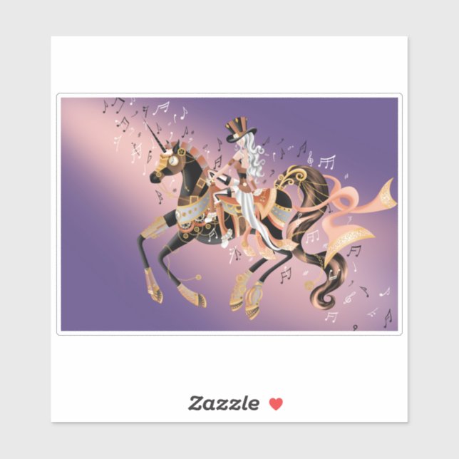 Pegatina Dama de Steampunk y caballo mecánico (Hoja)