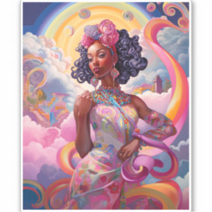 Pegatina Dama De Surreal Mundo Arte Afroamericano Rosa