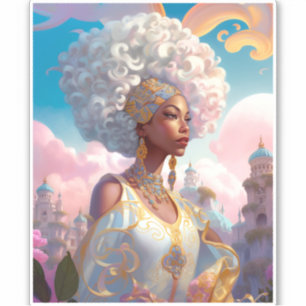 Pegatina Dama En El Mundo Surrealista Del Arte Africano-Est