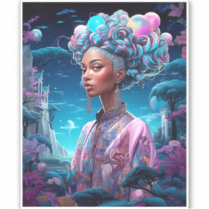 Pegatina Dama En Mundo Surrealista El Arte Afroamericano Pú