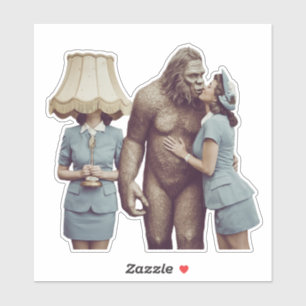 Pegatina Dama Vintage Besando a Sasquatch
