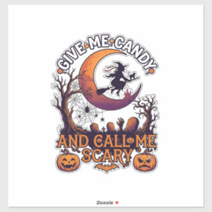 Pegatina Dame Caramelo Llama Bruja Espantosa Luna Calabazas