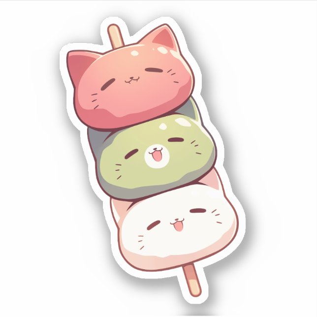 Pegatina Dango de tres colores de gato feliz (Anverso)