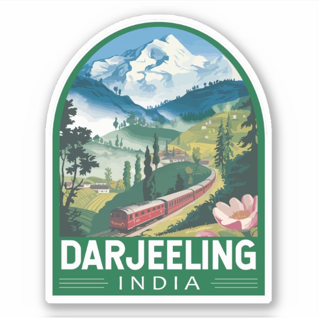 Pegatina Darjeeling India Travel Art Emblem (Anverso)