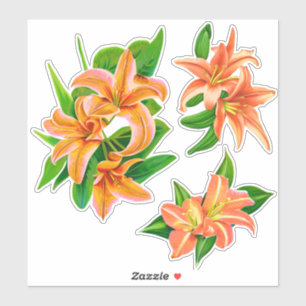 Pegatina Daylilies naranja y hojas verdes