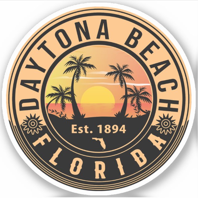 Pegatina Daytona Beach Florida Retro Sunset Souvenirs (Anverso)