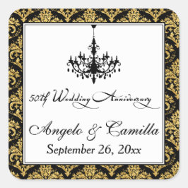 Pegatina de 50 años de Black, Gold Damask