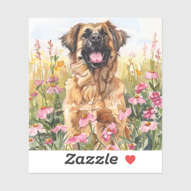 Pegatina de acuarela de Leonberger (recortada) (Hoja)