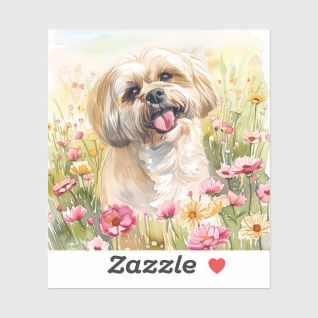 Pegatina de acuarela de Lhasa Apso (Hoja)