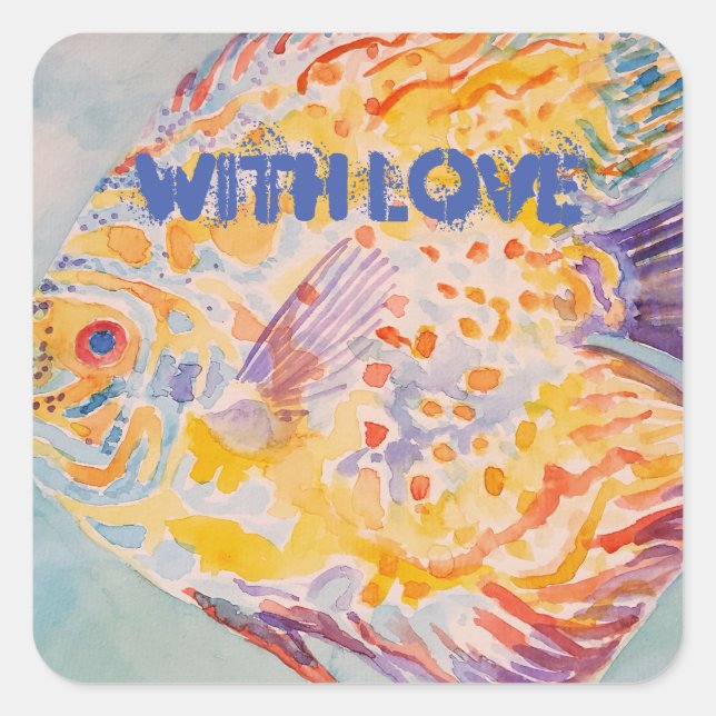 Pegatina de acuarela de patrón marino de peces col (Anverso)