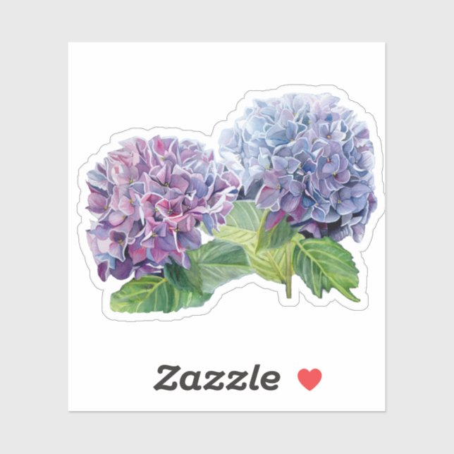 Pegatina de Acuarela Hortensia Azul (Hoja)