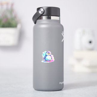 Pegatina de acuarela pingüino de colores y colores