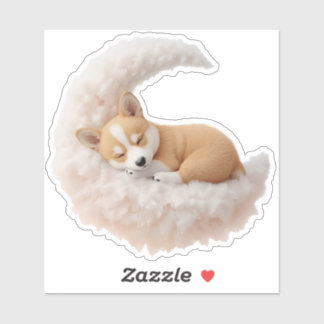 Pegatina de adorable cachorro durmiendo en la luna