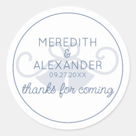 Pegatina de agradecimiento de campana de boda azul