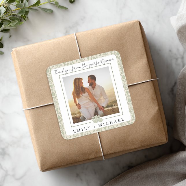 Pegatina de agradecimiento de foto de pera perfect (Thank you photo favor sticker)