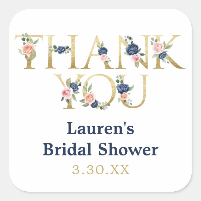 Pegatina de agradecimiento floral de acuarela eleg (Anverso)
