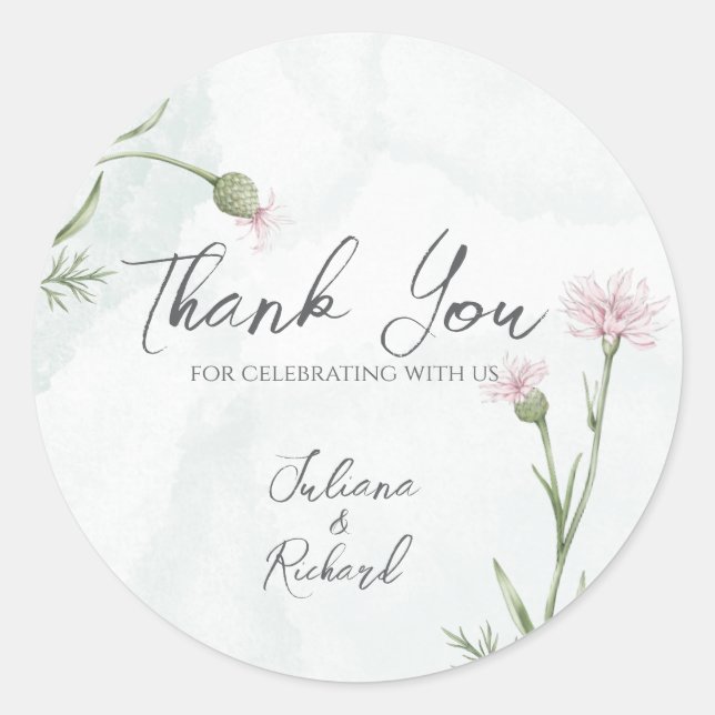 Pegatina de agradecimiento floral rosa rústica ele (Anverso)