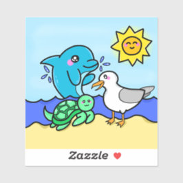 Pegatina de amigos de Kawaii Beach