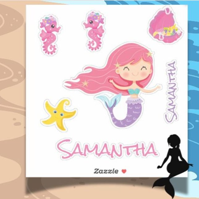 Pegatina de amigos de Mermaid Pink Sea (Brighten Up School Time with Our Pink Mermaid Sticker Collection!)