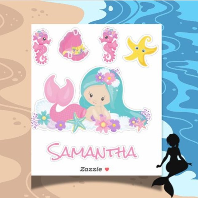Pegatina de amigos de Mermaid Pink Sea (Brighten your day with the Mermaid Pink Sea Friends sticker)