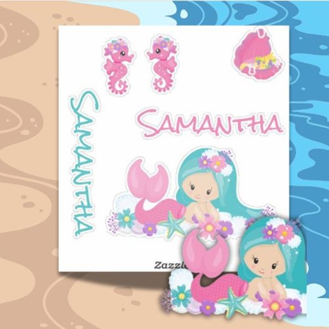 Pegatina de amigos de Mermaid Pink Sea (Celebrate in style with this adorable Mermaid Cute Happy Birthday purple sticker)