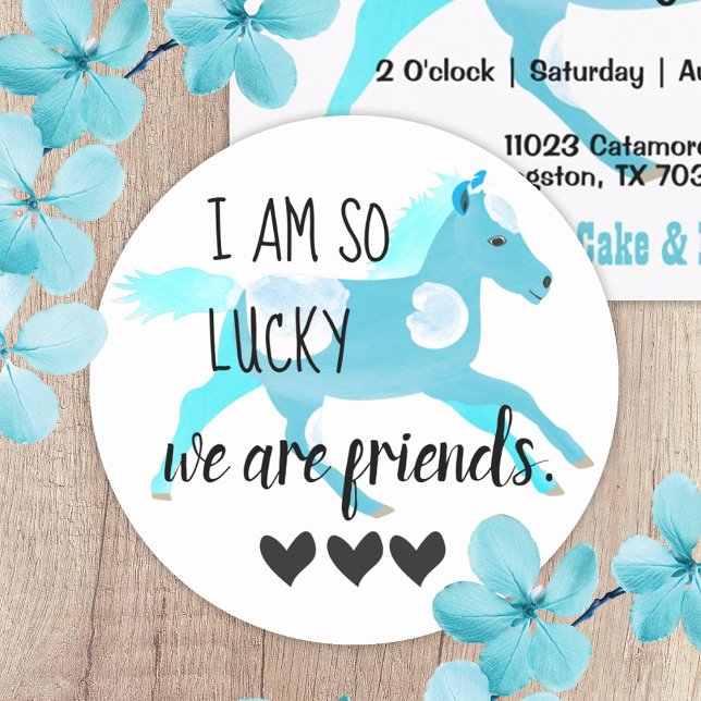 Pegatina de amistad Aquamarine Pony (girls pony themed birthday party favor stickers envelope seals turquoise pony friendship galloping )