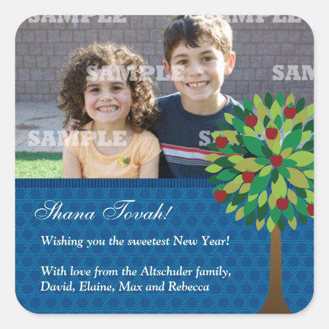 Pegatina de Apple Tree Rosh Hashanah (Anverso)