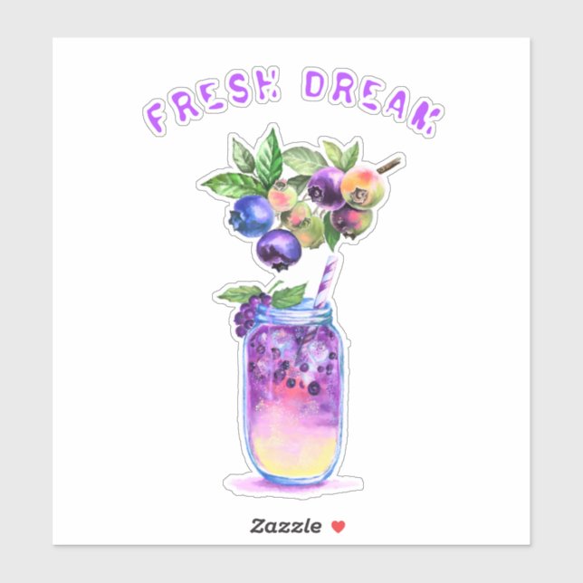 Pegatina de arándano azul Jugo Guay Bebida Cóctel (Hoja)