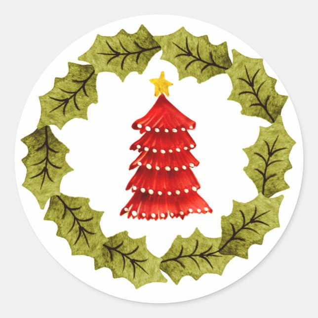 Pegatina de árbol de Navidad rojo (Anverso)