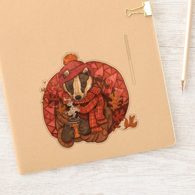 Pegatina de arte acogedor Autumn Badger (Cuaderno)