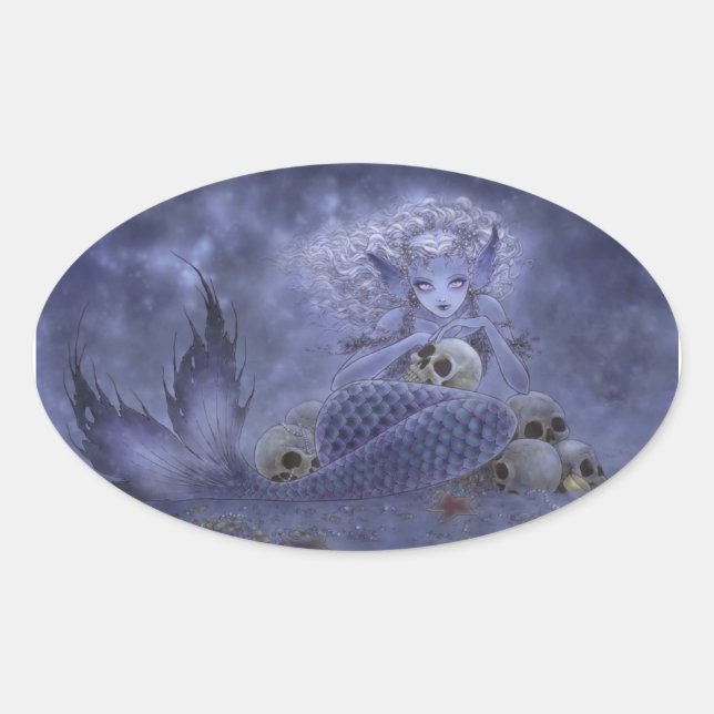 Pegatina de arte de fantasía - Sirenita oscura (Anverso)