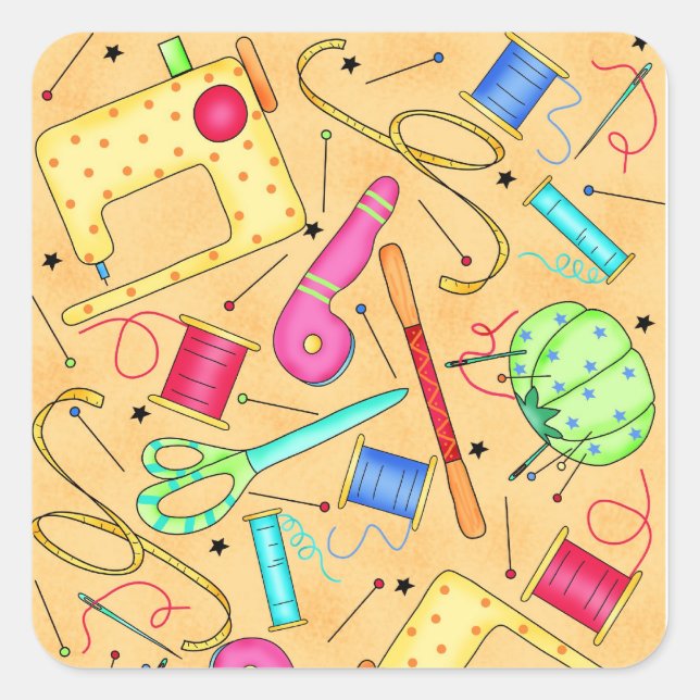 Pegatina de arte de nociones de coser amarillas (Anverso)