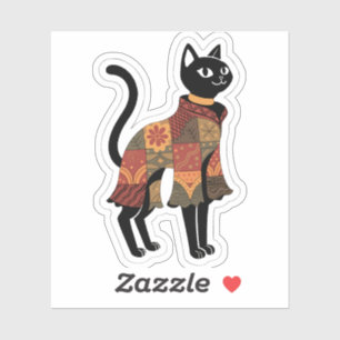 Pegatina de arte popular de gato con patchwork boh