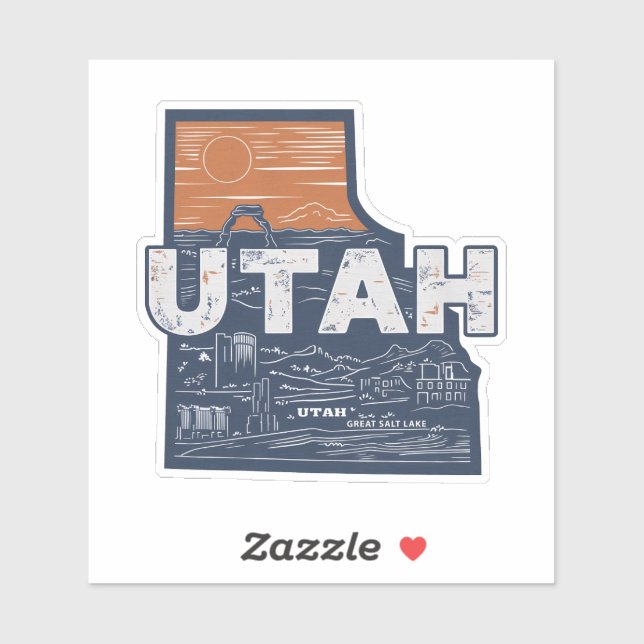 Pegatina de Autos del Estado de Retro Utah (Hoja)