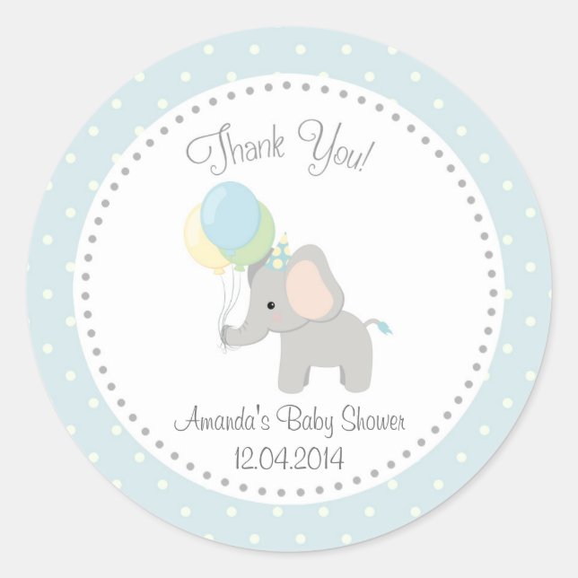 Pegatina de Baby Shower Cute Elephant (Azul) (Anverso)