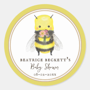Pegatina de Baby Shower Cute Yellow Bee and Wildfl