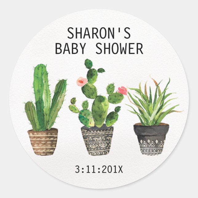 Pegatina de Baby Shower de Cactus Potted (Anverso)