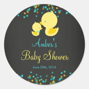 Pegatina de Baby Shower de Chalkboard Ruber Duck