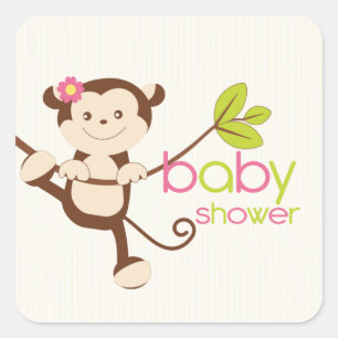 Pegatina de Baby Shower de Chica de mono de clase