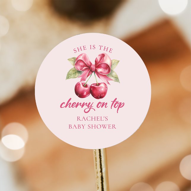 Pegatina de Baby Shower de Coquette Bow Cherry (Subido por el creador)