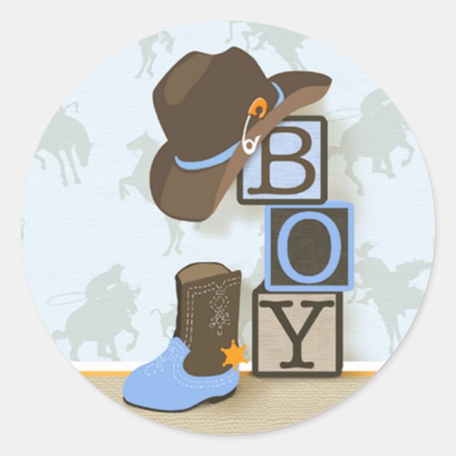 Pegatina de Baby Shower de Cowboy Occidental (Anverso)