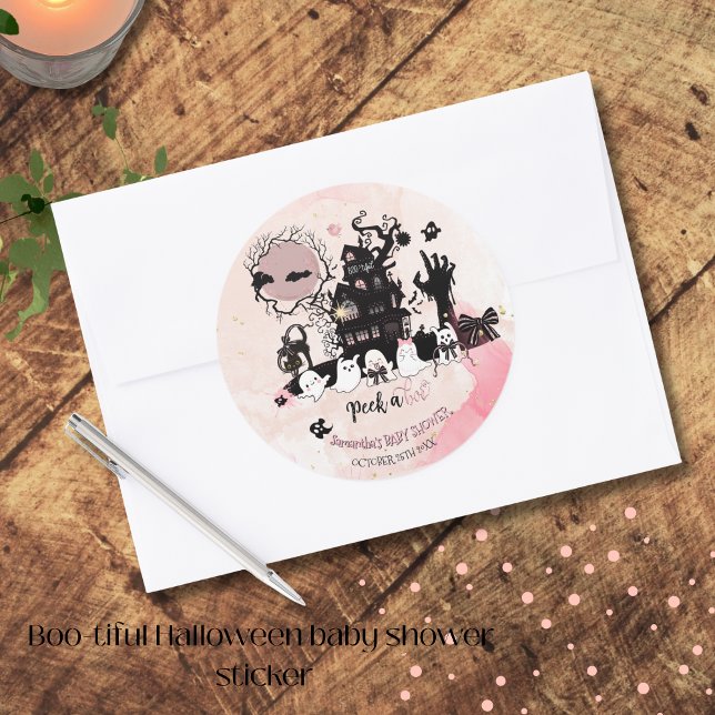pegatina de Baby Shower de Halloween "Peek a Boo" (Peek a Boo Halloween Baby Shower Sticker)