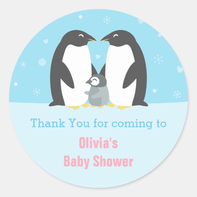 Pegatina de Baby Shower de la familia Penguin (Anverso)