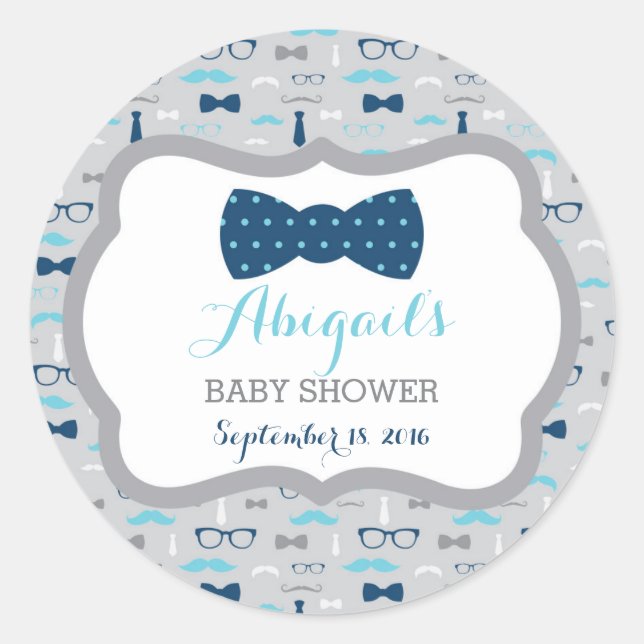 Pegatina de Baby Shower de Little Man, Baby Blue,  (Anverso)