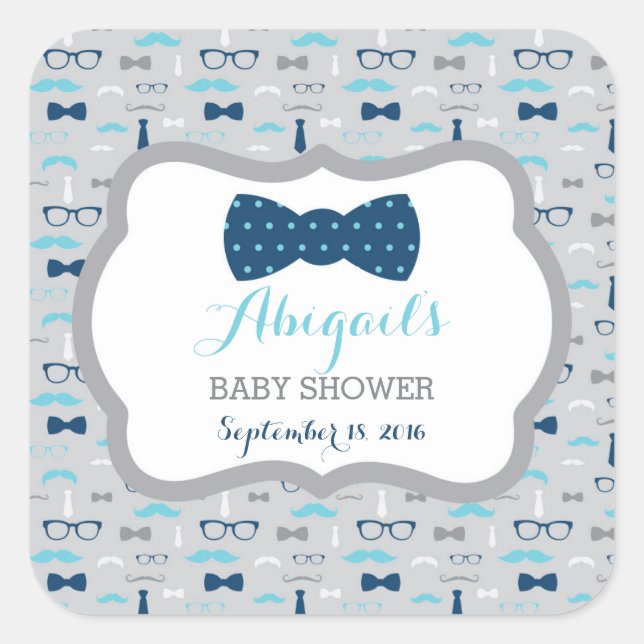Pegatina de Baby Shower de Little Man, Baby Blue,  (Anverso)